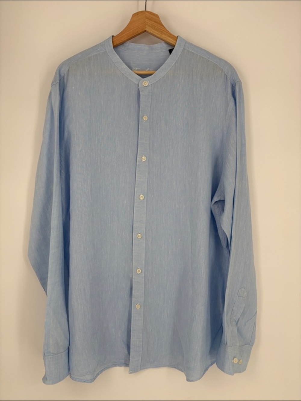 🐭 Tasso Elba linen Light Blue Mandarin-Collar Shirt